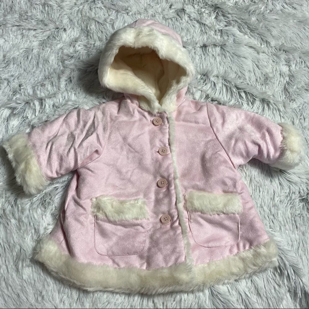 Baby Luxuries Light Pink Faux Fur Hooded Coat